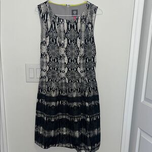 Vince Camuto Snake Print Scuba Knit Dress Size 14 Black Grey Lined with Pockets